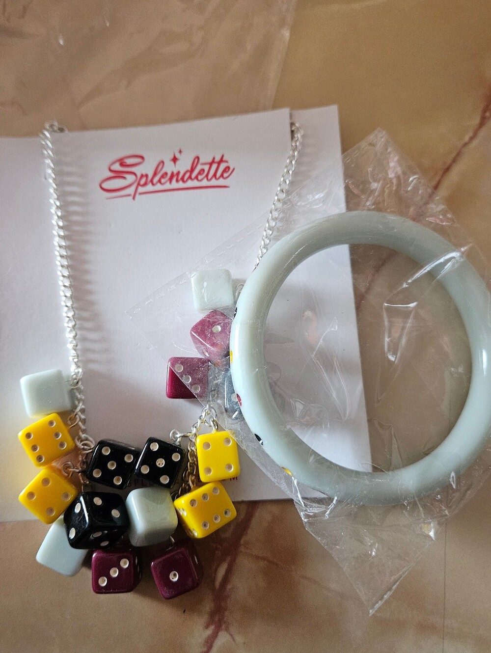 Splendette Dice Bangle and Necklace Set - New - Bangle Is Medium Classic Sized